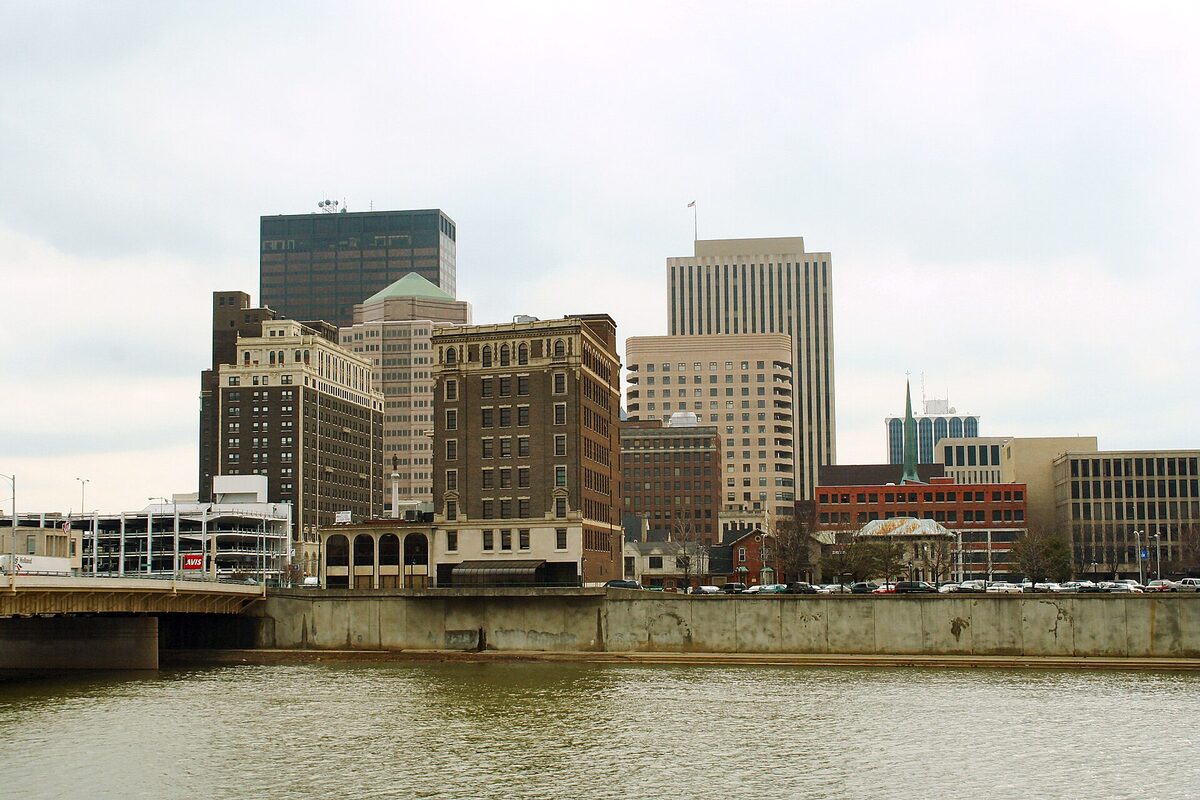 Downtown Dayton skyline seen across the Great Miami River